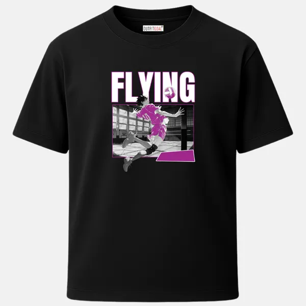 _Regular_Unisex_Black_Graphics_T-Shirt,_Volleyball_player_in_mid_air_smash_with_bold_flying_|_SPORTS_MODE