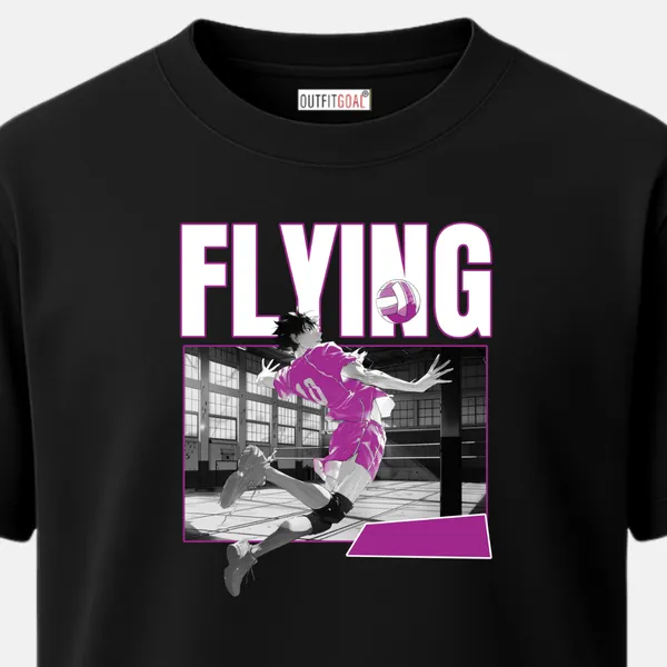 _Regular_Unisex_Black_Graphics_T-Shirt,_Volleyball_player_in_mid_air_smash_with_bold_flying_|_SPORTS_MODE