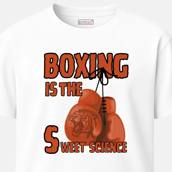 _Regular_Unisex_White_Graphics_T-Shirt,_Tiger_etched_gloves_with_text_boxing_is_the_sweet_science_|_SPORTS_MODE