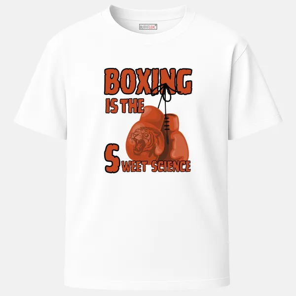 _Regular_Unisex_White_Graphics_T-Shirt,_Tiger_etched_gloves_with_text_boxing_is_the_sweet_science_|_SPORTS_MODE