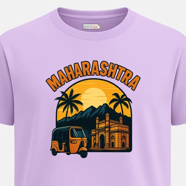 _Regular_Unisex_Lavender_Graphics_T-Shirt,_Gateway_of_india_auto_rickshaw_palms_mountains_sunset_maharashtra_text_|_TRAVEL_MODE