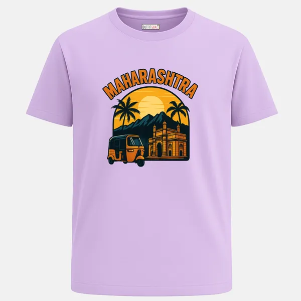 _Regular_Unisex_Lavender_Graphics_T-Shirt,_Gateway_of_india_auto_rickshaw_palms_mountains_sunset_maharashtra_text_|_TRAVEL_MODE