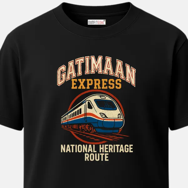 _Regular_Unisex_Black_Graphics_T-Shirt,_Modern_express_train_art_gatimaan_express_and_national_heritage_route_text_|_TRAVEL_MODE