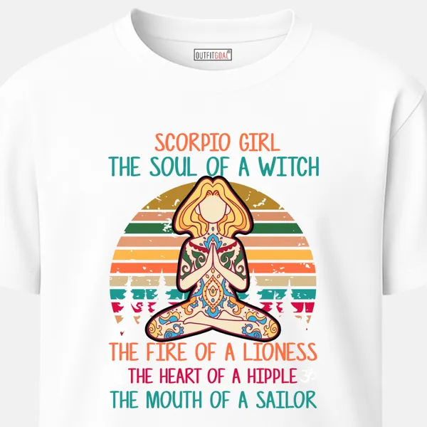_Regular_Unisex_White_Graphics_T-Shirt,_Silhouette_meditating_over_retro_sunset_lotus_outline_words_lose_your_mind_find_your_soul_|_SPORTS_MODE