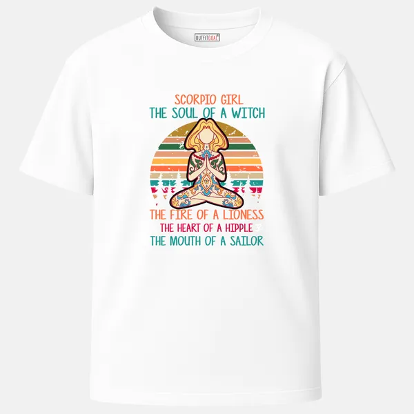 _Regular_Unisex_White_Graphics_T-Shirt,_Silhouette_meditating_over_retro_sunset_lotus_outline_words_lose_your_mind_find_your_soul_|_SPORTS_MODE