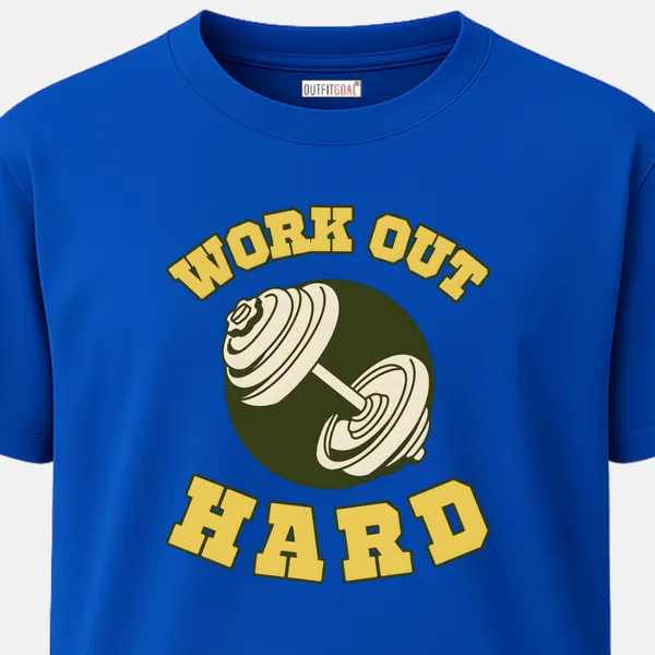 _Regular_Unisex_Royal_Blue_Graphics_T-Shirt,_Dumbbell_icon_with_varsity_lettering_work_out_hard_|_SPORTS_MODE