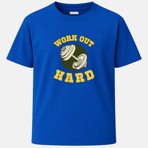 _Regular_Unisex_Royal_Blue_Graphics_T-Shirt,_Dumbbell_icon_with_varsity_lettering_work_out_hard_|_SPORTS_MODE
