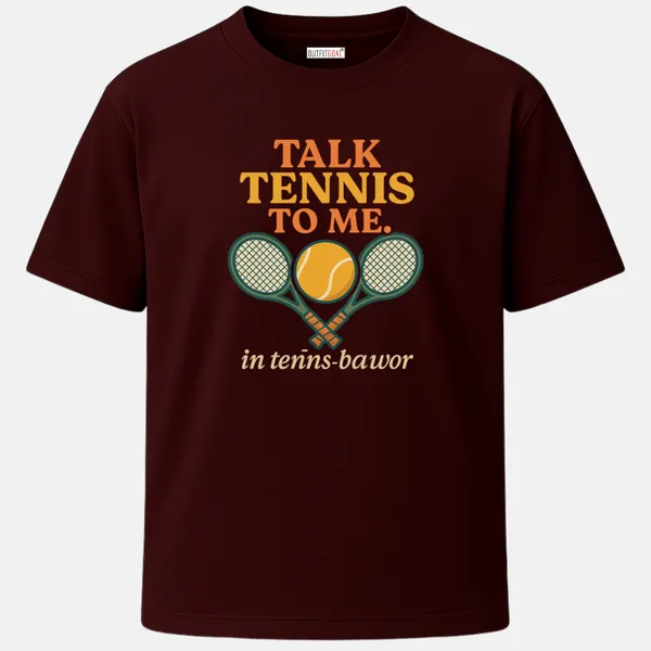 _Regular_Unisex_Maroon_Graphics_T-Shirt,_Two_tennis_rackets_crossed_with_central_ball_retro_serif_type_art_talk_tennis_to_me_|_SPORTS_MODE