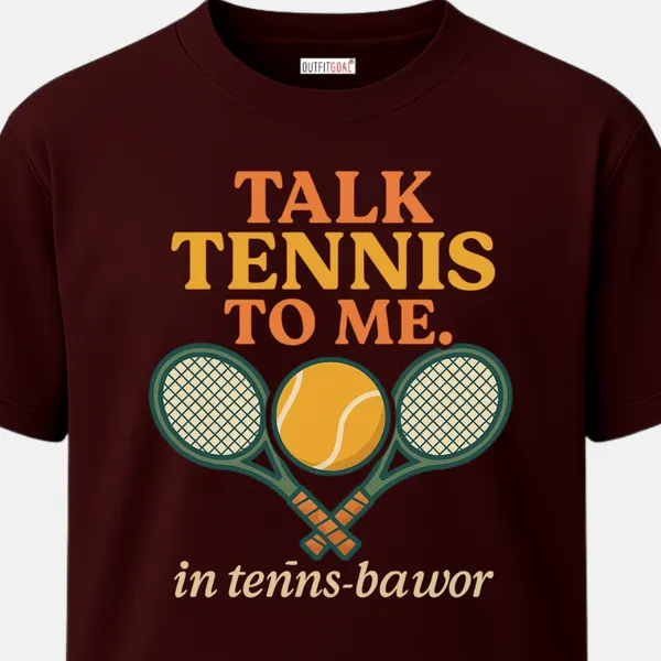 _Regular_Unisex_Maroon_Graphics_T-Shirt,_Two_tennis_rackets_crossed_with_central_ball_retro_serif_type_art_talk_tennis_to_me_|_SPORTS_MODE