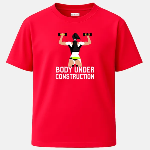 _Regular_Unisex_Red_Graphics_T-Shirt,_Female_athlete_flexing_arms_minimal_vector_art_text_body_under_construction_|_SPORTS_MODE