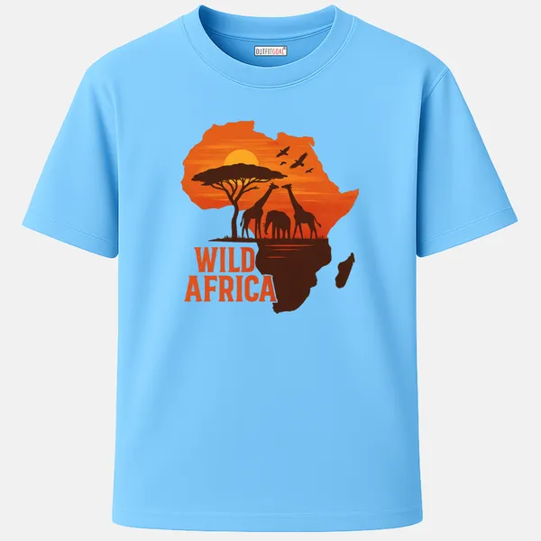 _Regular_Unisex_Sky_Graphics_T-Shirt,_Giraffes_elephant_acacia_trees_in_sunset_inside_africa_map_type_art_wild_africa_|_TRAVEL_MODE