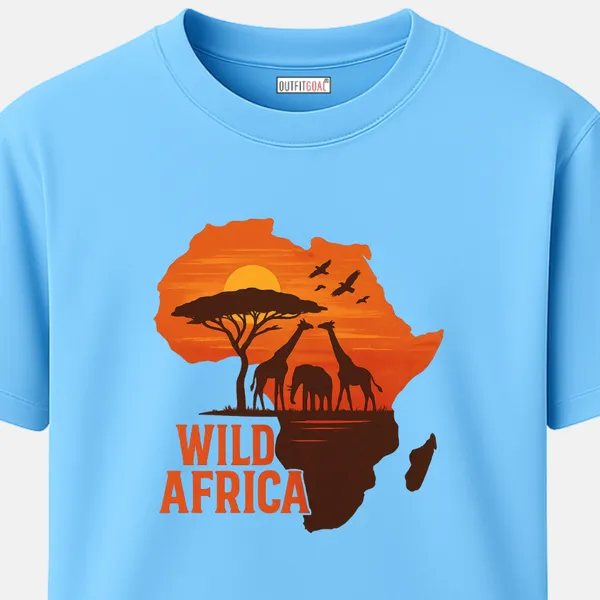_Regular_Unisex_Sky_Graphics_T-Shirt,_Giraffes_elephant_acacia_trees_in_sunset_inside_africa_map_type_art_wild_africa_|_TRAVEL_MODE