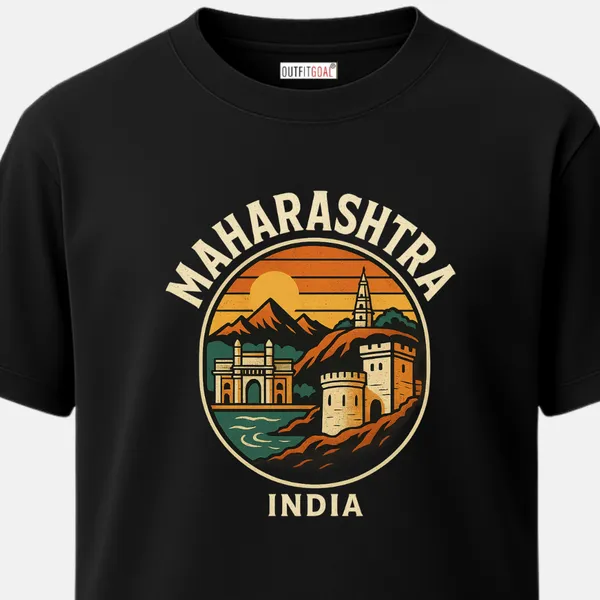 _Regular_Unisex_Black_Graphics_T-Shirt,_Gateway_of_india_fort_temple_mountains_sunset_bold_maharashtra_india_|_TRAVEL_MODE