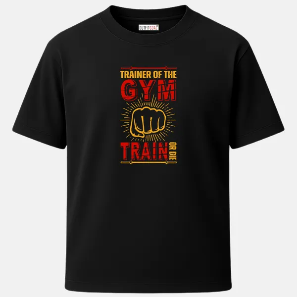 _Regular_Unisex_Black_Graphics_T-Shirt,_Punch_fist_art_text_trainer_of_the_gym_train_or_die_|_SPORTS_MODE
