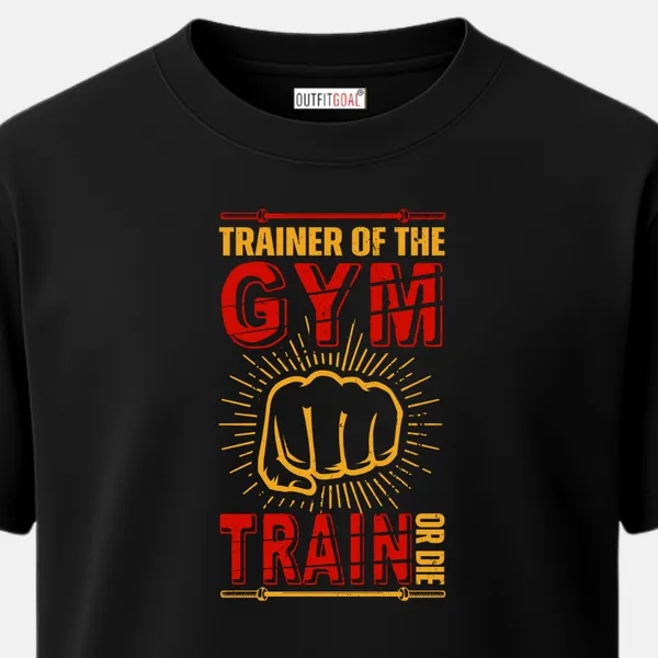 _Regular_Unisex_Black_Graphics_T-Shirt,_Punch_fist_art_text_trainer_of_the_gym_train_or_die_|_SPORTS_MODE