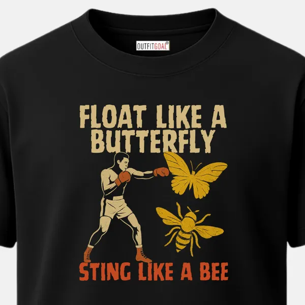 _Regular_Unisex_Black_Graphics_T-Shirt,_Boxer_with_butterfly_bee_illustrations_legendary_quote_|_SPORTS_MODE
