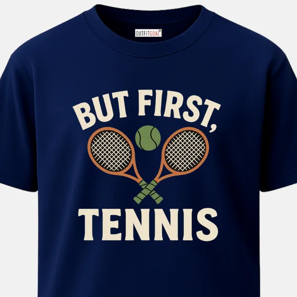 _Regular_Unisex_Navy_Graphics_T-Shirt,_Two_crossed_rackets_with_centered_tennis_ball_text_but_first_tennis_|_SPORTS_MODE