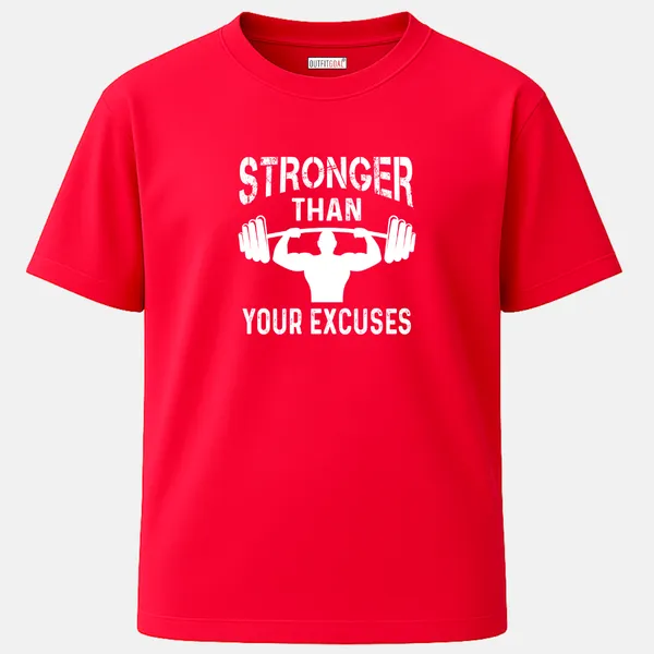 _Regular_Unisex_Red_Graphics_T-Shirt,_Figure_lifting_barbell_text_stronger_than_your_excuses_|_SPORTS_MODE