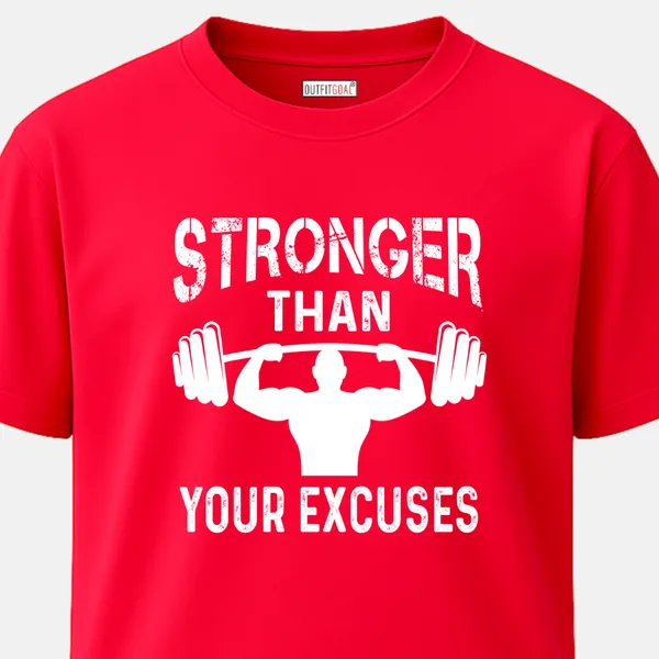 _Regular_Unisex_Red_Graphics_T-Shirt,_Figure_lifting_barbell_text_stronger_than_your_excuses_|_SPORTS_MODE
