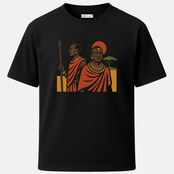 _Regular_Unisex_Black_Graphics_T-Shirt,_Maasai_tribespeople_sun_tree_|_TRAVEL_MODE