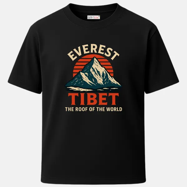 _Regular_Unisex_Black_Graphics_T-Shirt,_Majestic_everest_mountain_with_tibet_the_roof_of_the_world_text_in_bold_|_TRAVEL_MODE