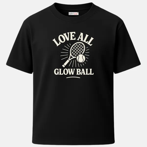 _Regular_Unisex_Black_Graphics_T-Shirt,_Minimalist_racket_and_ball_line_art_radiating_glow_phrase_love_all_glow_ball_|_SPORTS_MODE