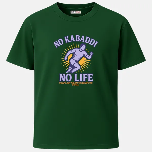 _Regular_Unisex_Bottle_Green_Graphics_T-Shirt,_Purple_toned_player_with_motivational_text_no_kabaddi_no_life_|_SPORTS_MODE