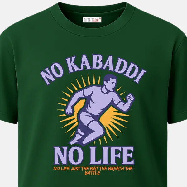 _Regular_Unisex_Bottle_Green_Graphics_T-Shirt,_Purple_toned_player_with_motivational_text_no_kabaddi_no_life_|_SPORTS_MODE