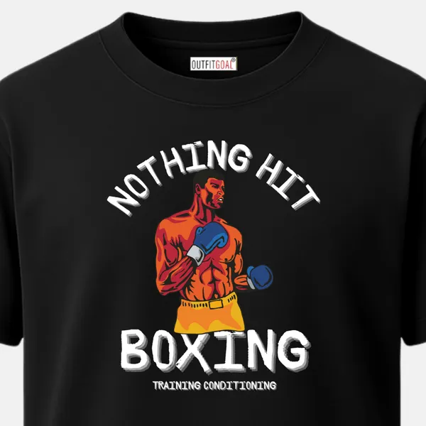 _Regular_Unisex_Black_Graphics_T-Shirt,_Solo_boxer_in_orange_blue_tones_with_text_nothing_hit_boxing_|_SPORTS_MODE