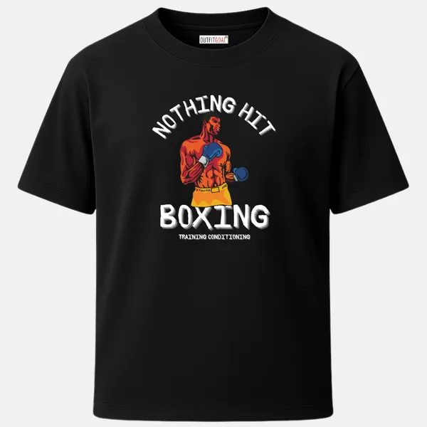_Regular_Unisex_Black_Graphics_T-Shirt,_Solo_boxer_in_orange_blue_tones_with_text_nothing_hit_boxing_|_SPORTS_MODE