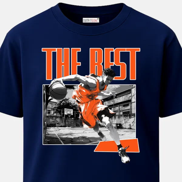 _Regular_Unisex_Navy_Graphics_T-Shirt,_Dynamic_basketball_player_in_motion_with_bold_type_art_the_best_street_court_background_anime_style_|_SPORTS_MODE