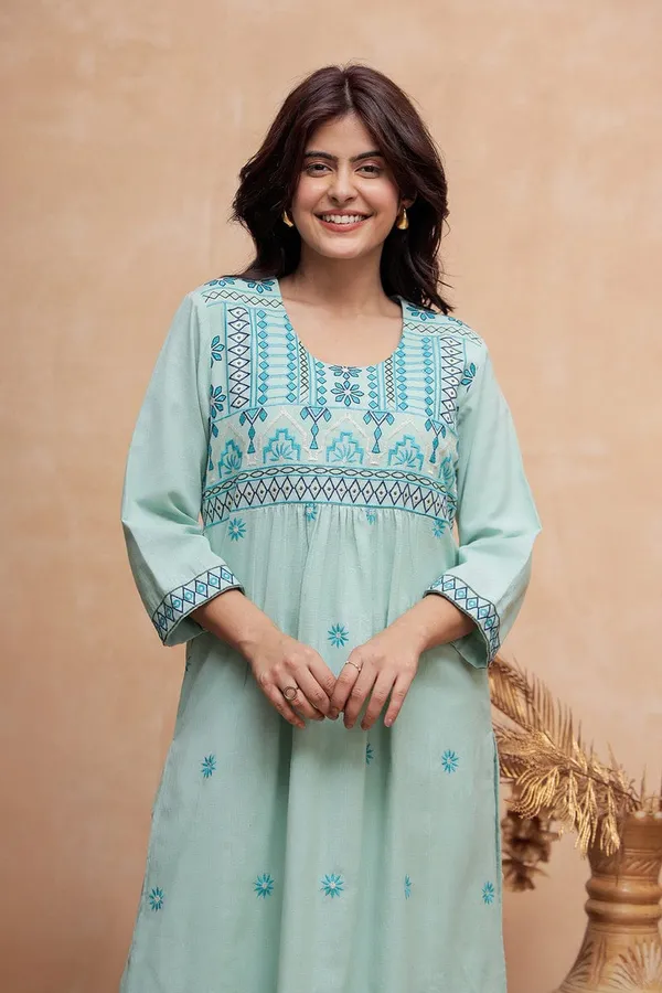 Sage_Blue_thread_work_cotton_Kurta_pant_set