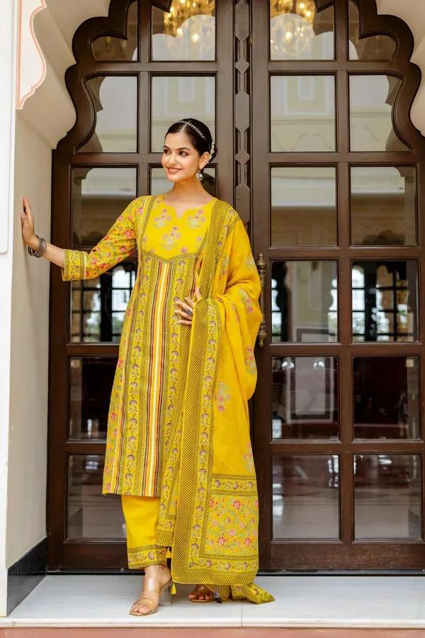 Yellow_block_print_handowork_cotton_3_piece_suit