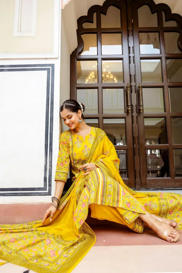 Yellow_block_print_handowork_cotton_3_piece_suit