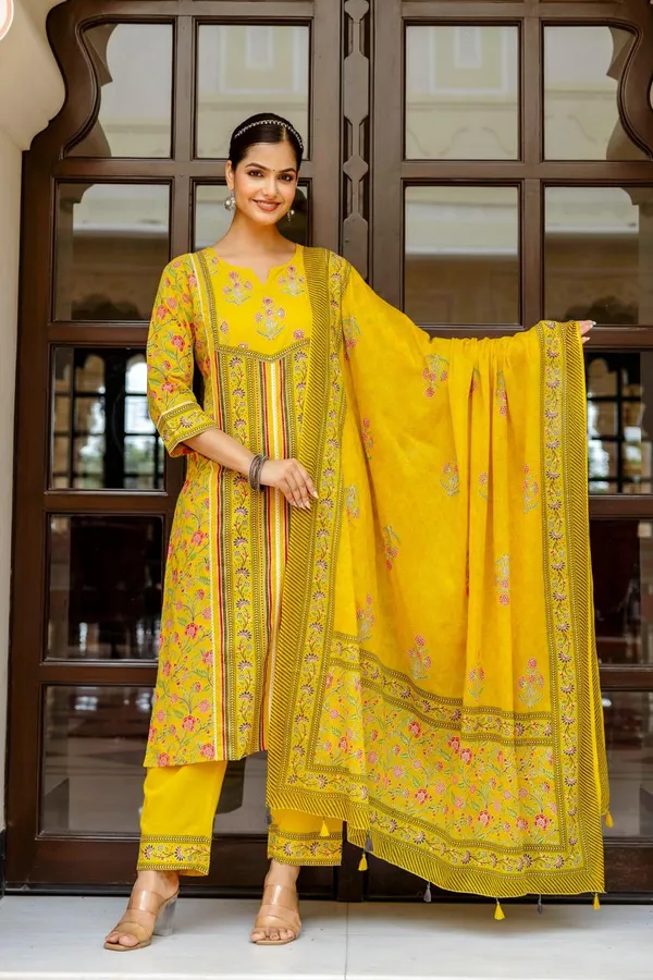 Yellow_block_print_handowork_cotton_3_piece_suit