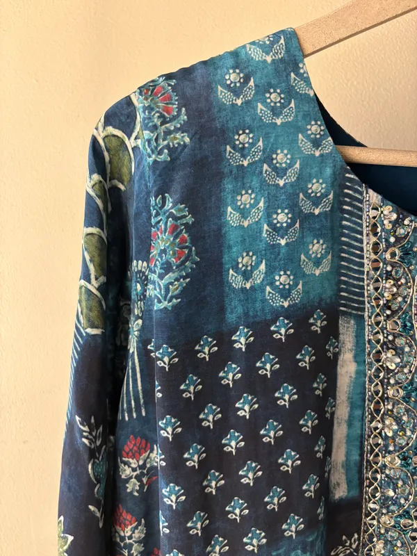 Blue_Viscose_Co-ord_Set_with_Farshi_Pants_&_Asymmetrical_Tunic_Embellished_in_Moti,_Mirror_&_Sequin_Work_For_Women