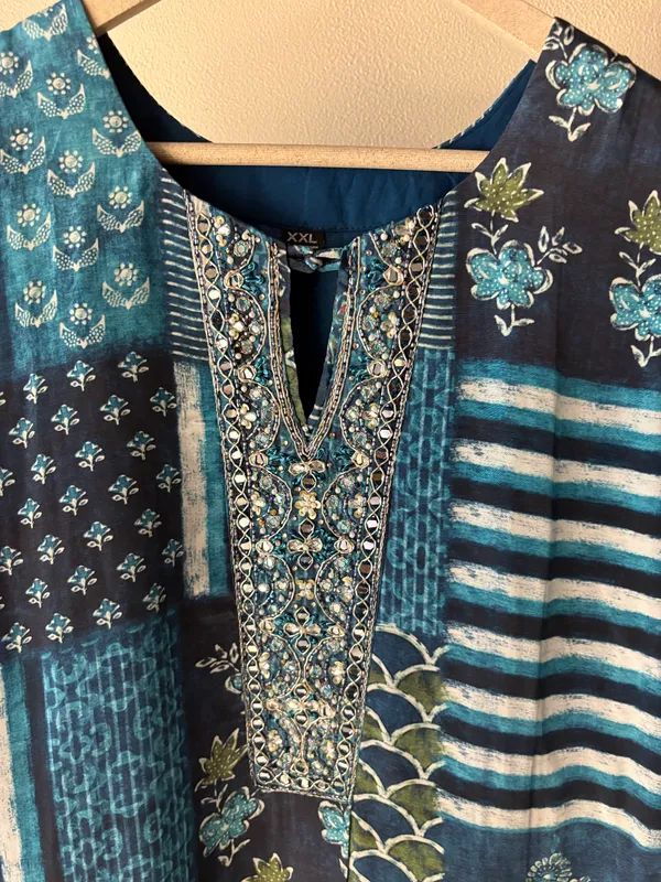 Blue_Viscose_Co-ord_Set_with_Farshi_Pants_&_Asymmetrical_Tunic_Embellished_in_Moti,_Mirror_&_Sequin_Work_For_Women