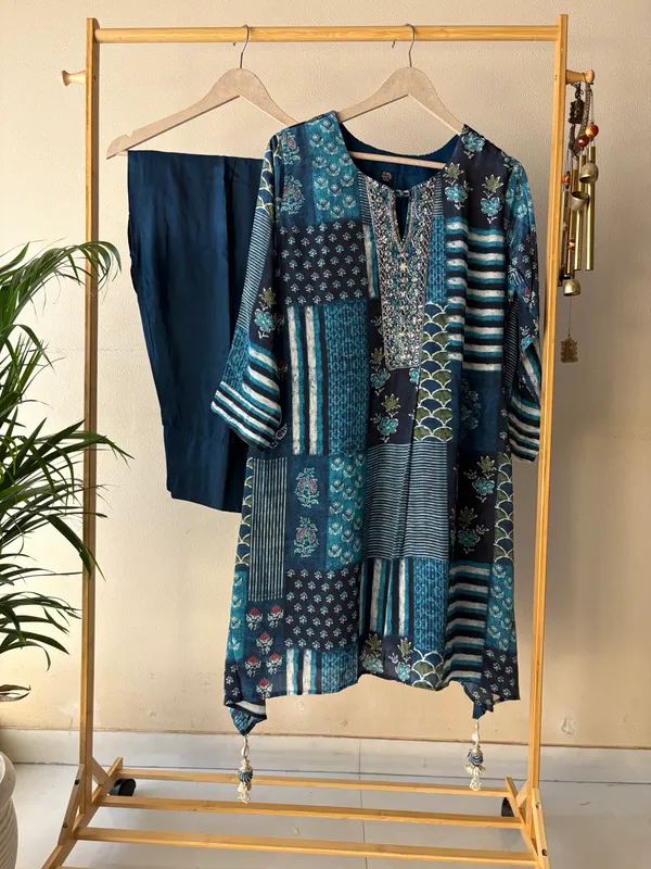 Blue_Viscose_Co-ord_Set_with_Farshi_Pants_&_Asymmetrical_Tunic_Embellished_in_Moti,_Mirror_&_Sequin_Work_For_Women