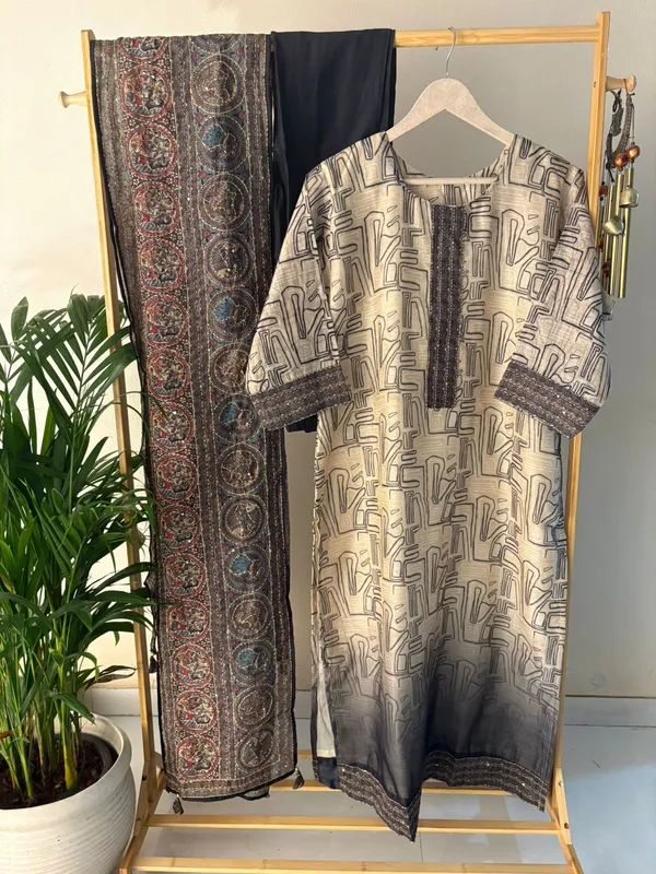 Beige_&_Black_Straight_Fit_3-Piece_Suit_with_Thread_Work_Neckline_&_Kantha_Dupatta_For_Women