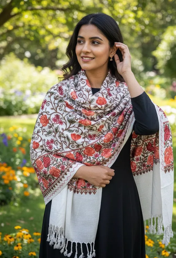 White_Embroidered_Shawl_Aari_Embroidered_Kashmiri_Woolen_Shawl_Ladies_Shawl_Default_Title