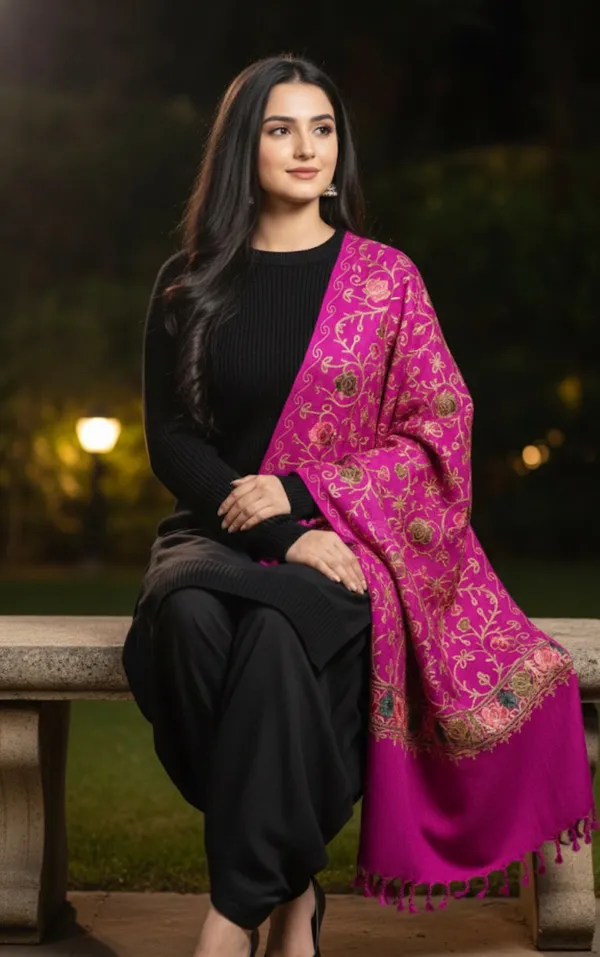 Craftique_Embroidered_Kashmiri_Stole_Royal_Pink_Aari_Embroidered_Default_Title