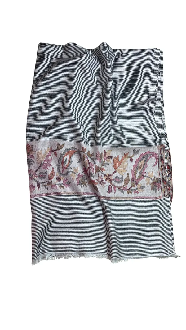 Light_Grey_Kashmiri_Stole_Kani_Paaldaar_Black_Thin_Stripes_Self_Woven_Kani_Tussar_Silk_Stole_Default_Title