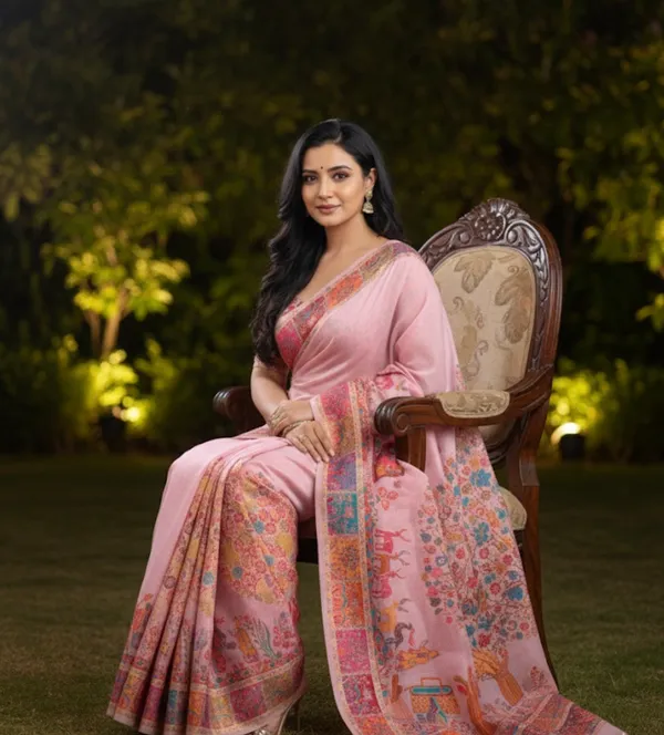 Craftique_Kashmir_Designer_Saree_And_Blouse_Set_Premium_Cotton_Self_Woven_Kalamkaari_Pink_Coloured_Default_Title