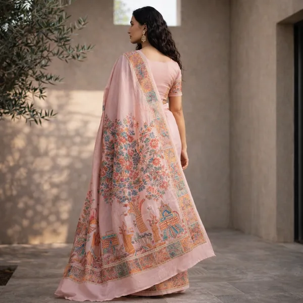 Craftique_Kashmir_Designer_Saree_And_Blouse_Set_Premium_Cotton_Self_Woven_Kalamkaari_Pink_Coloured_Default_Title