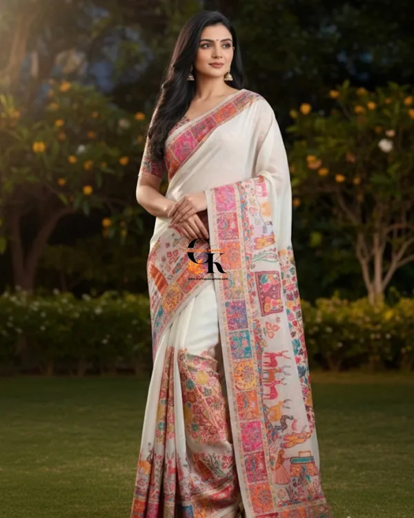 Craftique_Kashmir_Designer_Saree_And_Blouse_Set_Premium_Cotton_Self_Woven_Kalamkaari_Premium_White_Coloured_Default_Title