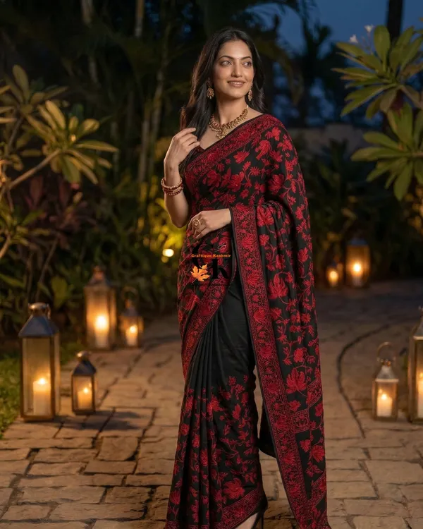 Designer_Georgette_Saree_And_Blouse_Set_Aari_Embroidered_Black_Base_Red_Embroidered_Motifs_Default_Title
