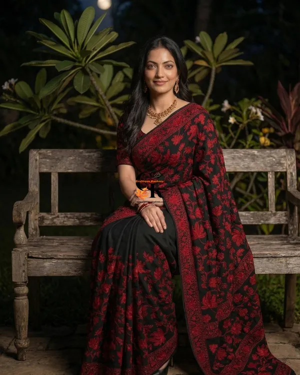 Designer_Georgette_Saree_And_Blouse_Set_Aari_Embroidered_Black_Base_Red_Embroidered_Motifs_Default_Title