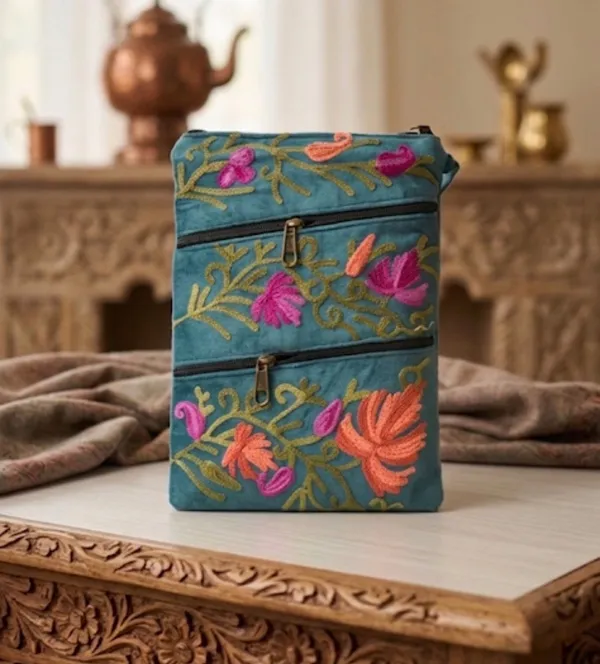 Four_Zipper_Kashmiri_Embroidered_Velvet_Pouch_Teal_Default_Title
