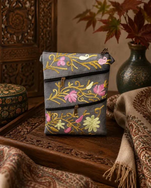 Four_Zipper_Kashmiri_Embroidered_Velvet_Pouch_Steel_Grey_Default_Title