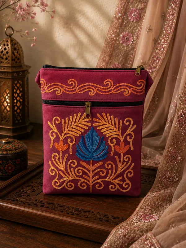 Raspberry_Pink_Kashmiri_Aari_Embroidered_Utility_Sling_Pouch_Default_Title